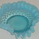 Fenton Blue Ruffled Dish Opalescent Hobnail Candy Bon Bon  6 1/2" Vintage