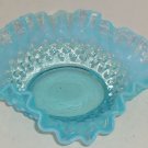 Fenton Blue Dish Opalescent Hobnail Ruffled Candy Bon Bon  6 1/2" Vintage