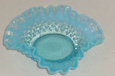 Fenton Blue Dish Opalescent Hobnail Ruffled Candy Bon Bon  6 1/2" Vintage