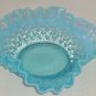 Fenton Blue Dish Opalescent Hobnail Ruffled Candy Bon Bon  6 1/2" Vintage