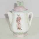 Precious Moments Basil Spice Jar Teapot Pink Lid Flowers 1995 New Vintage