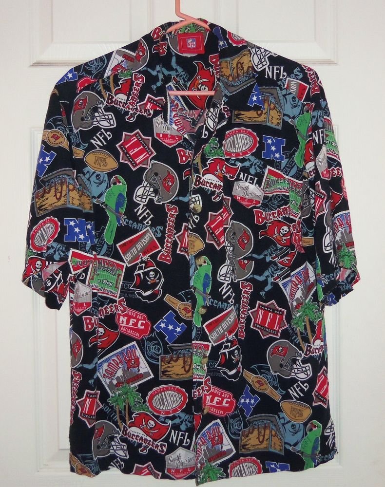 Tampa Bay Buccaneers Shirt Button Dress Casual Print Size L Black NFL ...