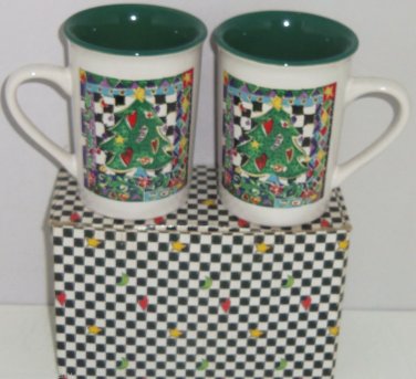 2 Christmas Tree Coffee Mugs Festive Mug Cup New