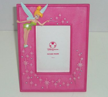 Disney Store Tinker Bell Photo Frame Picture Hot Pink Glitter Stars Girls Room
