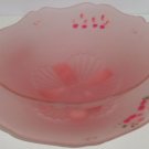Satin Pink Bowl Plate Serving Frost Depression Glass Dish Hand Painted Vintage