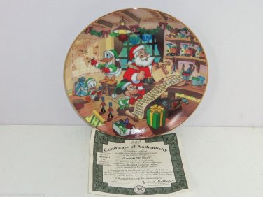 Disney Mickey Mouse Collector Plate  Holiday Magic Naughty Nice Bradford Retired