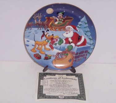 Disney Mickey Mouse Collector Plate Holiday Magic Thanks Pluto Bradford Retired
