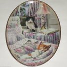 Cat Kitty Collector Plate Black Gold Sleeping Floral Shabby Bradford Exchange bid ebay
