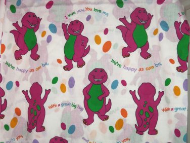 Barney Twin Flat Sheet Vintage Craft Sewing Fabric Purple Dinosaur Kids