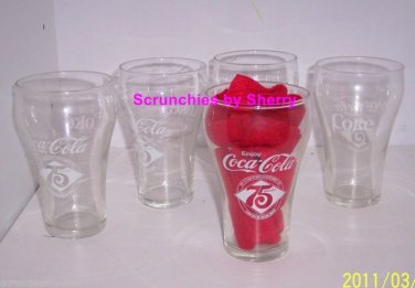 Coke Coca Cola Drinking Drink Glasses 75th Anniversary Floirda 1977 Vintage Lot of 5