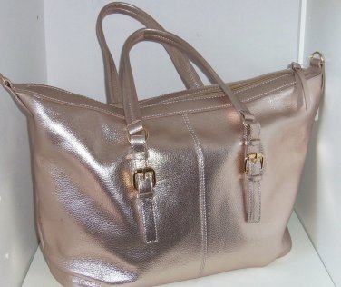 Barr Barr Metallic Leather Satchel Handbag Crossbody Strap Gold Purse
