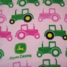 John Deere Fleece Baby Blanket Pet Lap 30" x 24" Pink and Green Tractors
