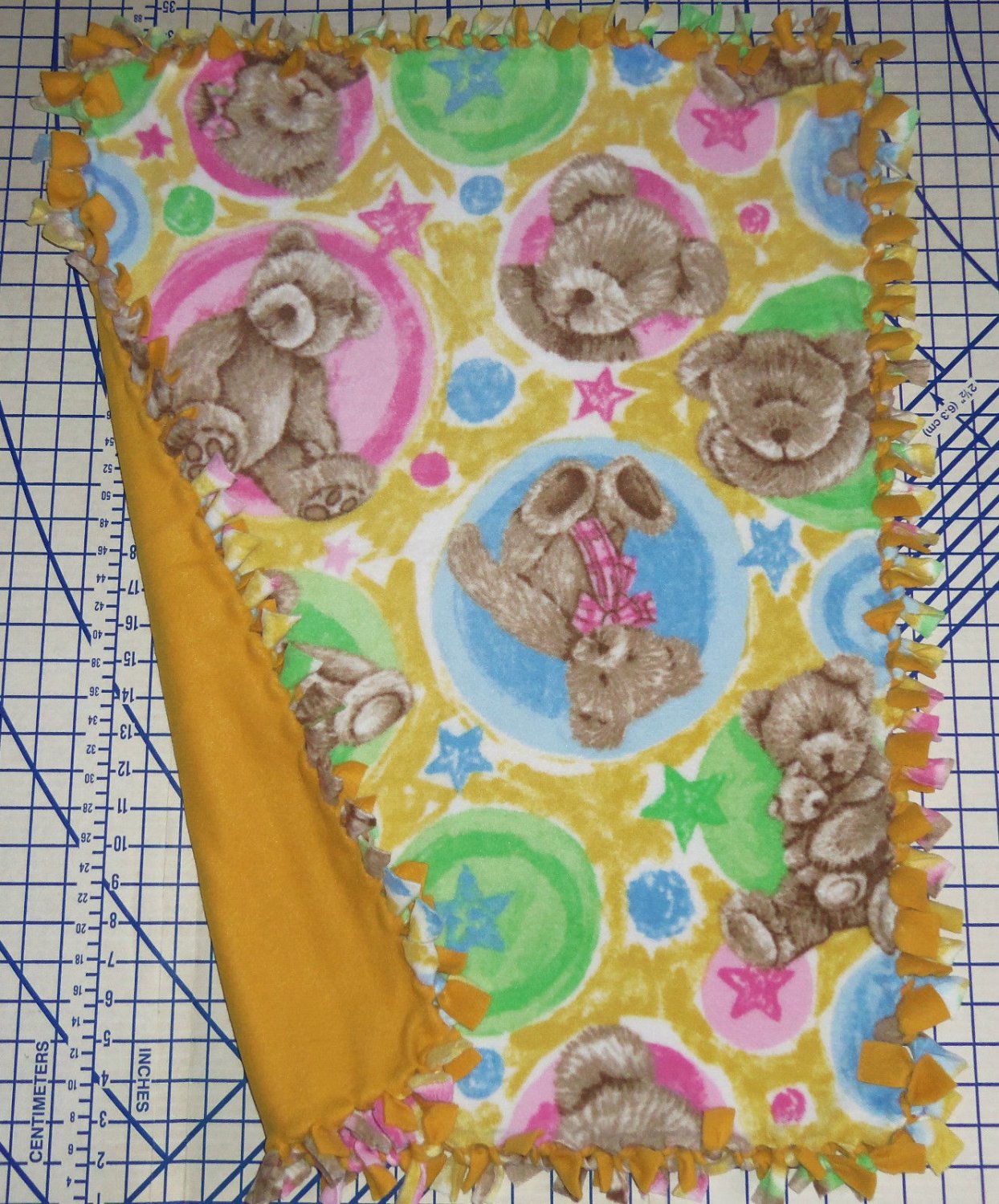 Boyds Bears Gold Fleece Baby Blanket Pet Lap Hand Tied 30" x 24" New
