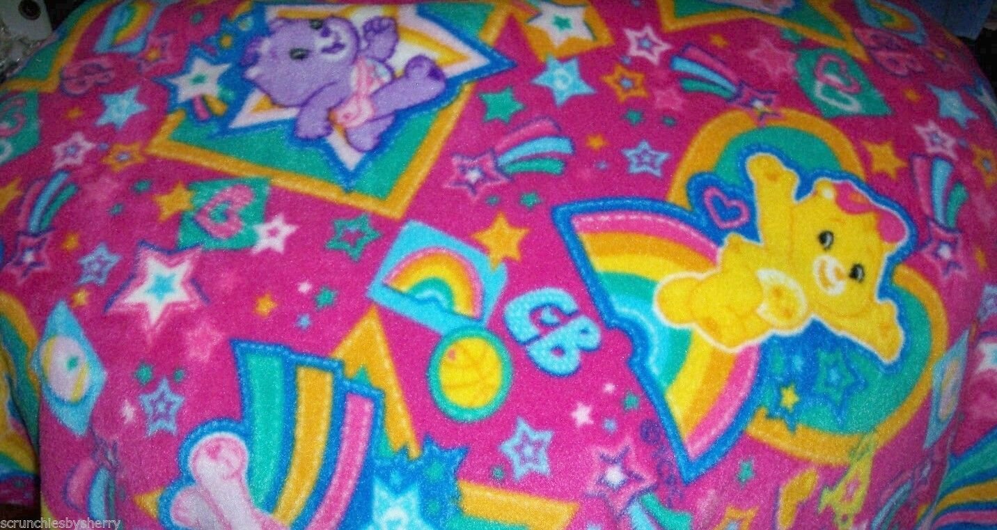 Care Bears Pink Fleece Baby Blanket Pet Lap Hand Tied 30" x 24" New