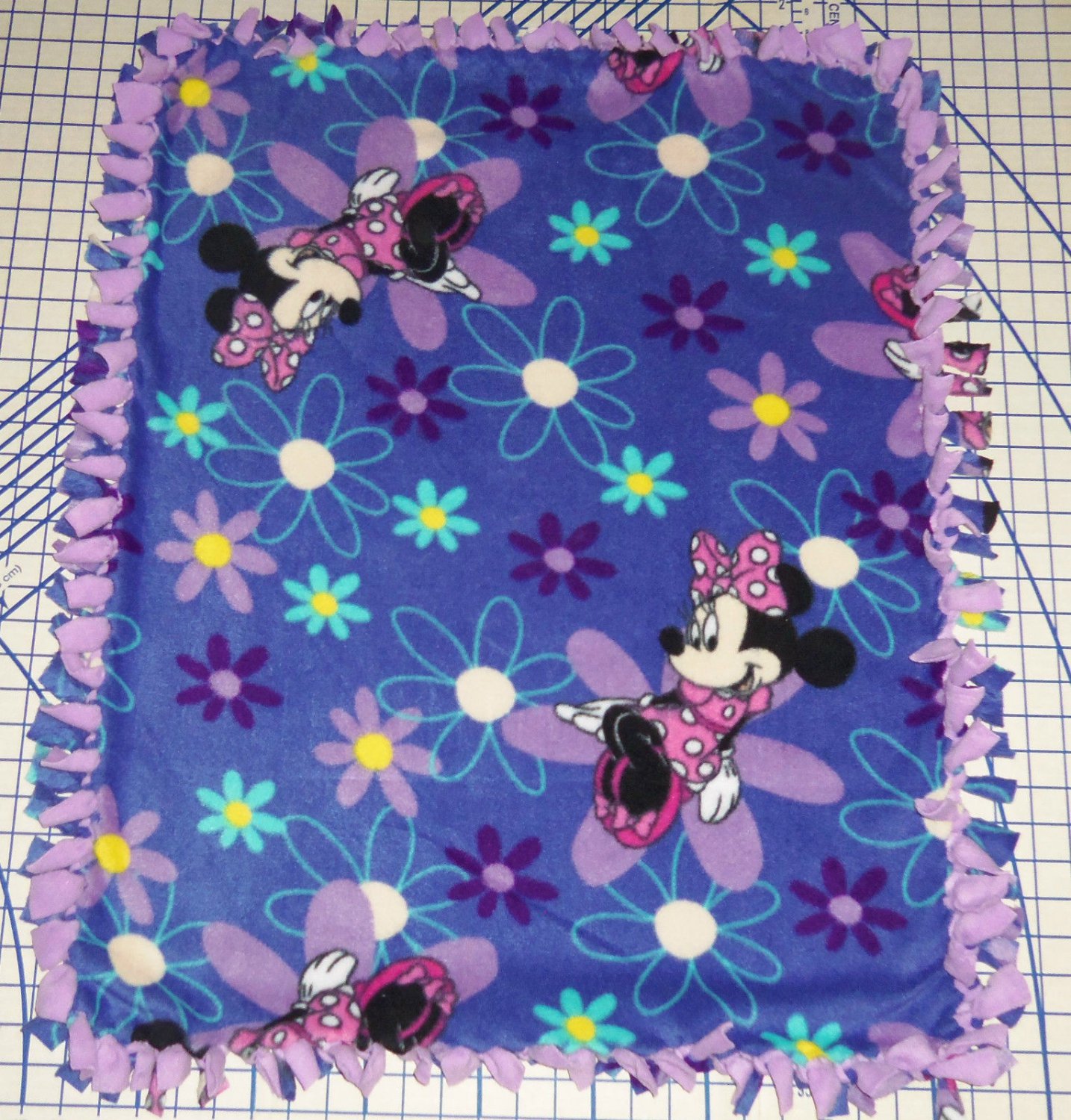 Disney Minnie Mouse Fleece Baby Blanket Floral Blue Purple Hand Tied