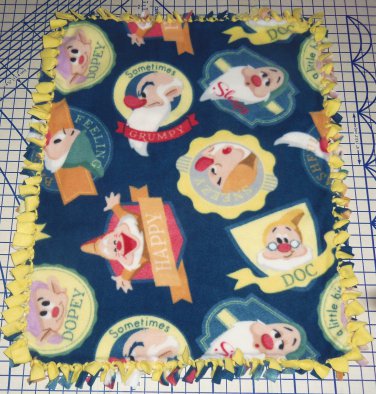 Disney  Seven Dwarfs Blue Yellow Blanket  Hand Tied Fleece Baby Pet Lap