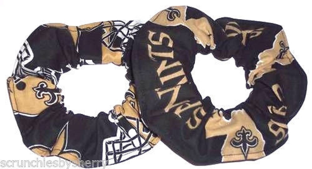 2 New Orleans Saints Black Fabric Hair Tie Scrunchie NFL NEW