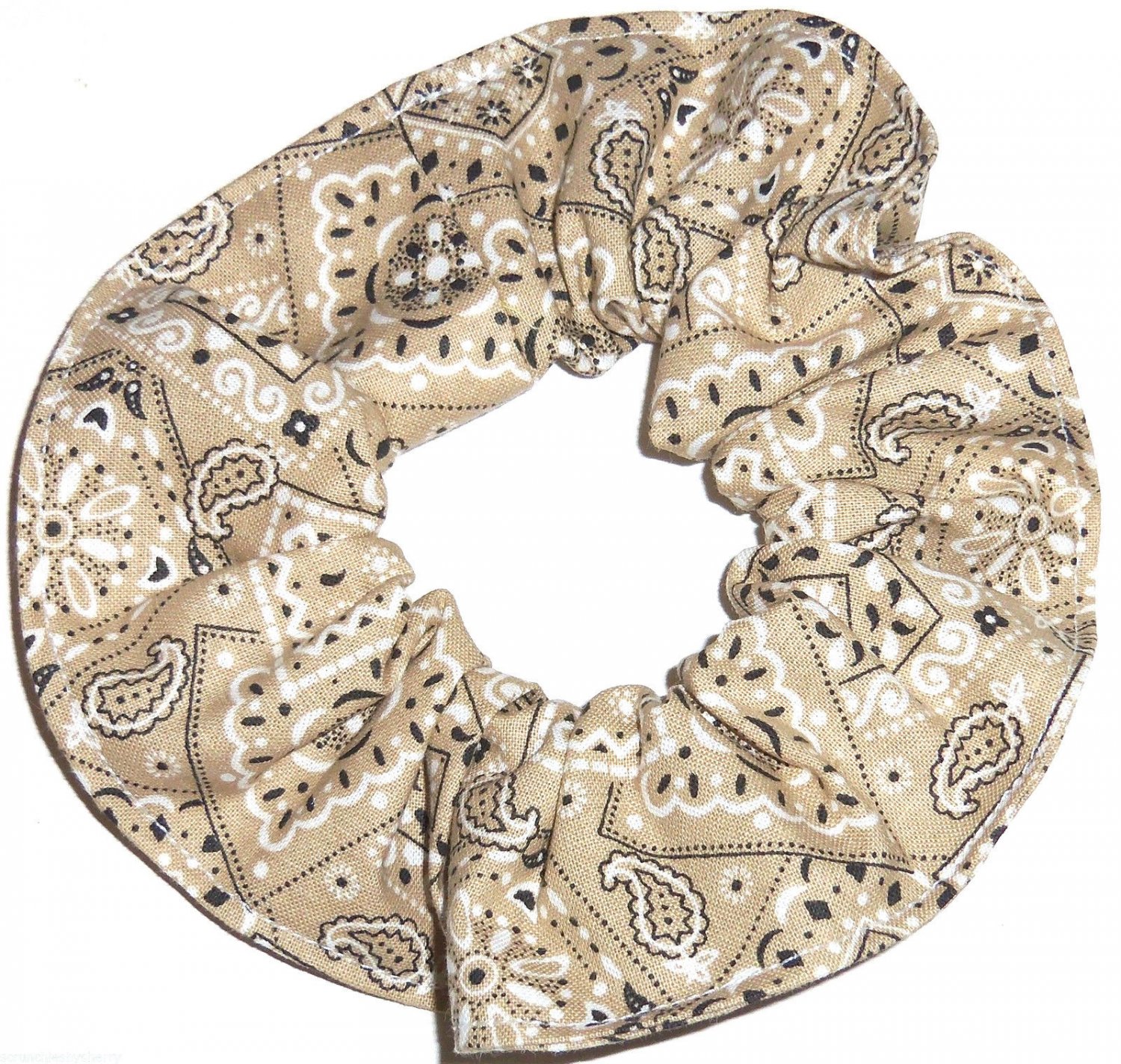 Tan Bandana Print Fabric Hair Scrunchie Scrunchies By Sherry