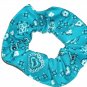 Bright Turquiose Bandana Print Fabric Hair Scrunchie Scrunchies By Sherry