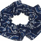 Blue on Navy Bandana Print Fabric Hair Scrunchie Scrunchies By Sherry