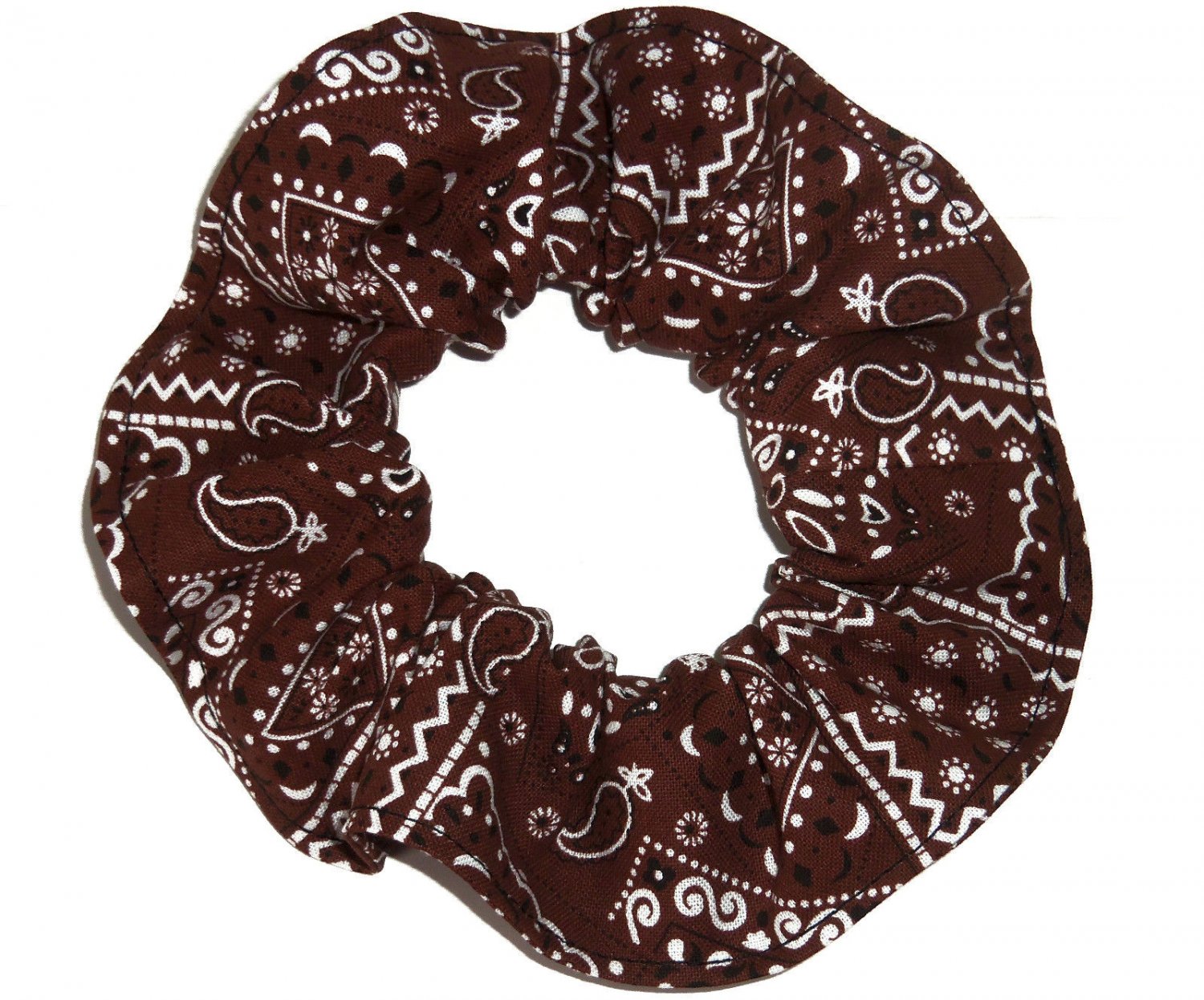 Brown Bandana Print Fabric Hair Scrunchie Scrunchies By Sherry