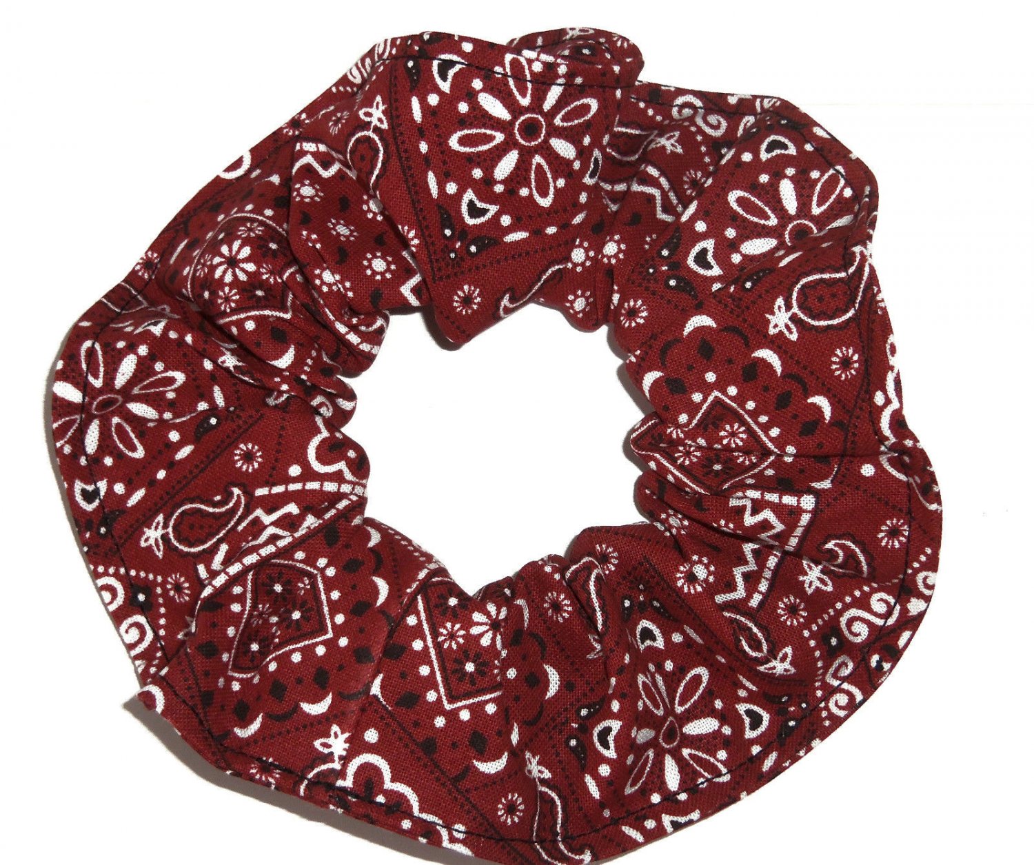 Rust Brown Bandana Print Fabric Hair Scrunchie Scrunchies By Sherry
