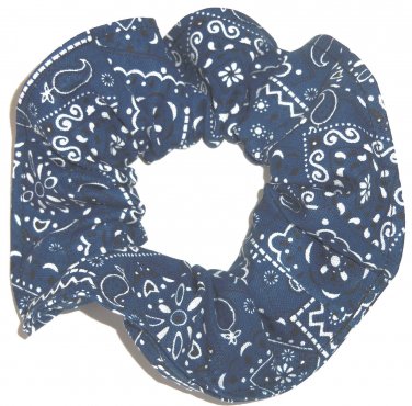Navy White Bandana Print Fabric Hair Scrunchie Scrunchies By Sherry