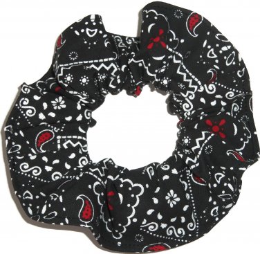 Black Red Bandana Print Fabric Hair Scrunchie Scrunchies By Sherry