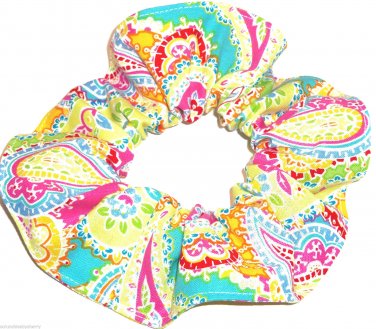Pink Yellow  Paisley Print Fabric Hair Scrunchie Scrunchies By Sherry