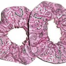 2 Pink Paisley Print Fabric Hair Scrunchie Scrunchies By Sherry