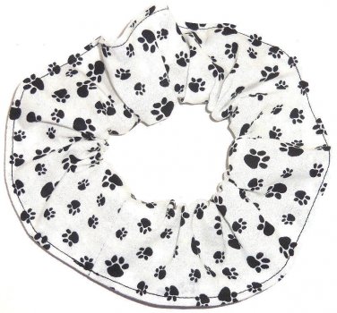 Dog Paw Prints Black on White Fabric Hair Ties Scrunchie Scrunchies by Sherry