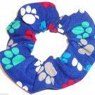 Dog Paw Prints Blue Fabric Hair Ties Scrunchie Scrunchies by Sherry