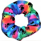 Dog Paw Prints Rainbow Tie Dyed Fabric Hair Ties Scrunchie Scrunchies by Sherry
