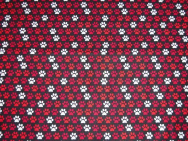 Dog Paw Prints Red White on Black Fabric Hair Ties Scrunchie Scrunchies by Sherry