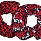Red Dog Paw Words  Print Fabric Hair Ties Scrunchie Scrunchies by Sherry Set of 2
