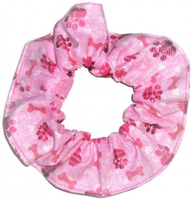 Pink Plaid Paw Prints Fabric Hair Ties Scrunchie Scrunchies by Sherry