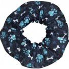 Blue Plaid Paw Prints Fabric Hair Ties Scrunchie Scrunchies by Sherry