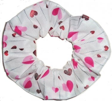 Valentines Hearts Metallic White Fabric Hair Scrunchies