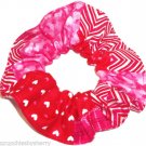 Valentines Red Pink Hearts Patchwork Fabric Hair Scrunchies