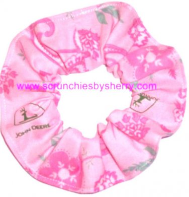 John Deere Pink Floral Fabric Hair Scrunchie Scrunchies by Sherry