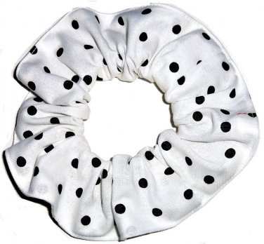Black on White Polka Dots Dot Fabric Hair Scrunchie Ties Scrunchies by Sherry