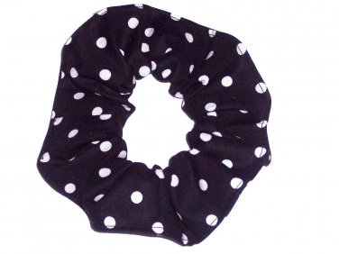 White on Black Polka Dots Dot Fabric Hair Scrunchie Ties Scrunchies by Sherry