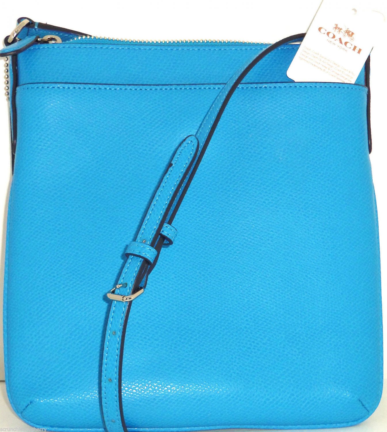 Coach North South Crossbody Handbag Purse Azure Blue Crossgrain Leather