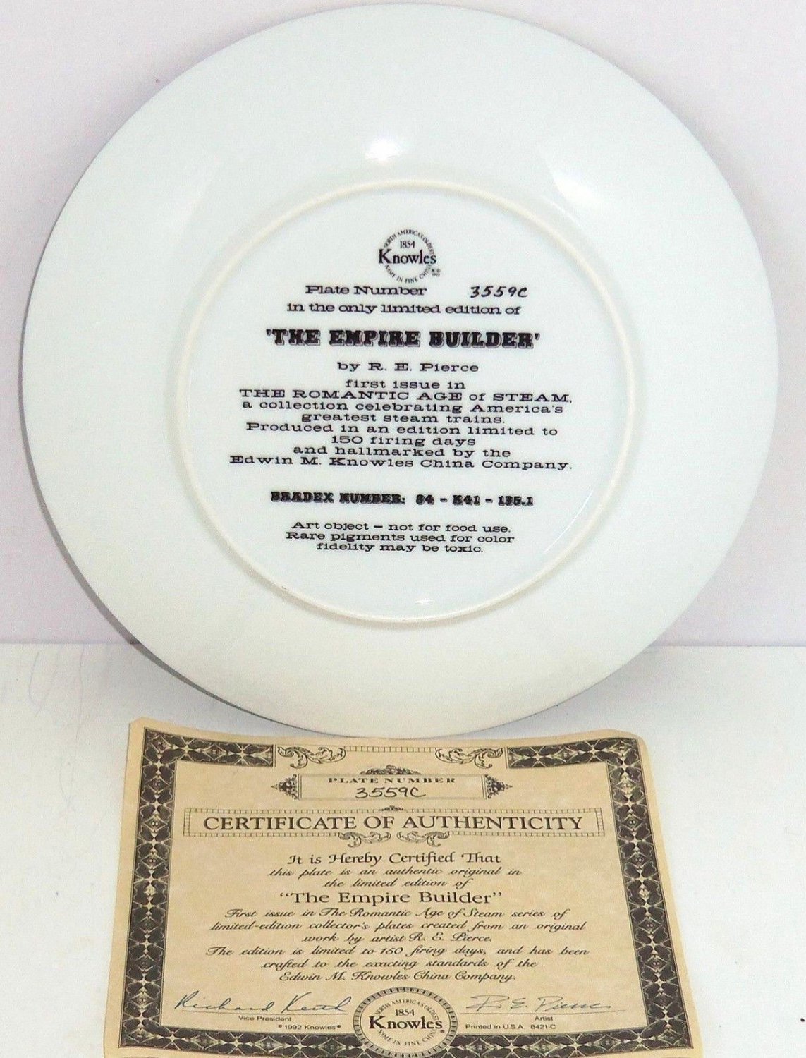 Train Plate Knowles Collector Empire Builder Romantic Age Steam Engines