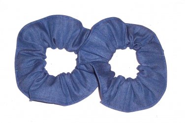 Blue Jean Demin Fabric Mini  Hair Scrunchies Set of 2