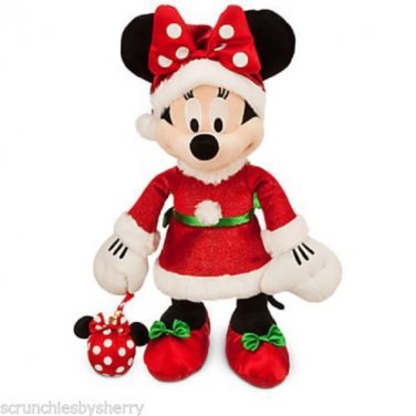 Disney Minnie Mouse Santa Plush Toy Christmas Ornament in Hand 17" Theme Parks