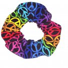 Rainbow of Colors Neon Peace Signs Fabric Hair Scrunchie Scrunchies by Sherry