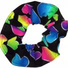 Rainbow Glitter Hearts Colorful Bright Fabric Hair Scrunchie Scrunchies by Sherry