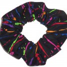 Splash of Color Bright Black Fabric Hair Scrunchie Scrunchies by Sherry