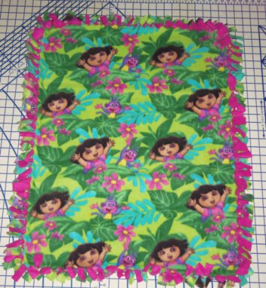 Dora the Explorer Jungle Fever Tied  Fleece Baby Pet Lap Blanket  Hot Pink Green